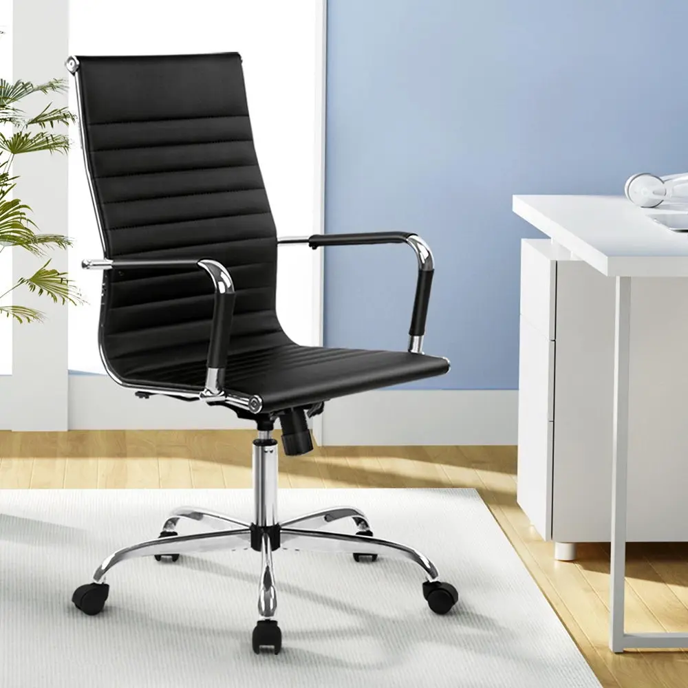 Artiss Office Chair Conference Chairs PU Leather High Back Black - Furniture