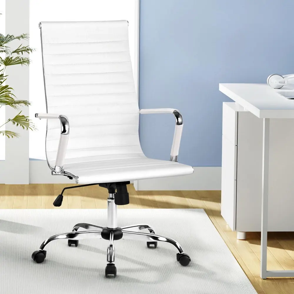 Artiss Office Chair Conference Chairs PU Leather High Back White - Furniture