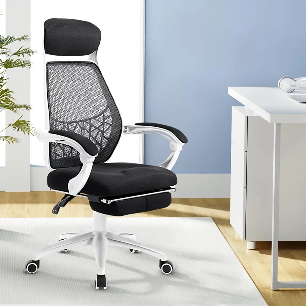 Artiss Mesh Office Chair Recliner Black White -WH-BK