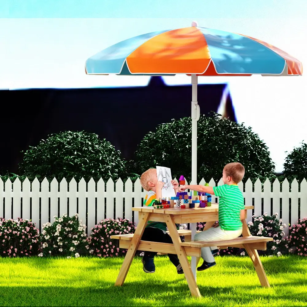 Keezi Kids Outdoor Table and Chairs Picnic Bench Umbrella Set Water Sand Pit Box - Up to 70% Off Kids & Baby Furniture