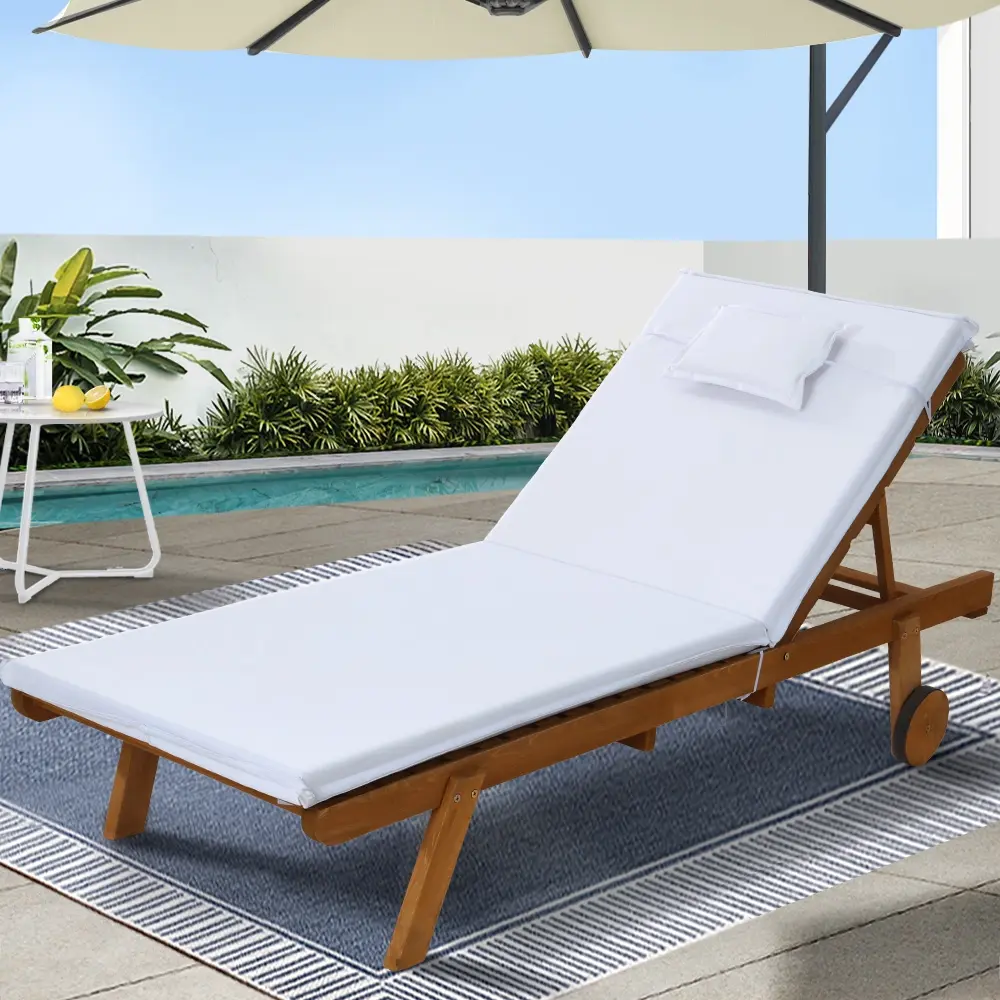 Gardeon Sun Lounge Wooden Lounger Outdoor Furniture Day Bed Wheels Patio White - Up to 65% off Outdoor Furniture