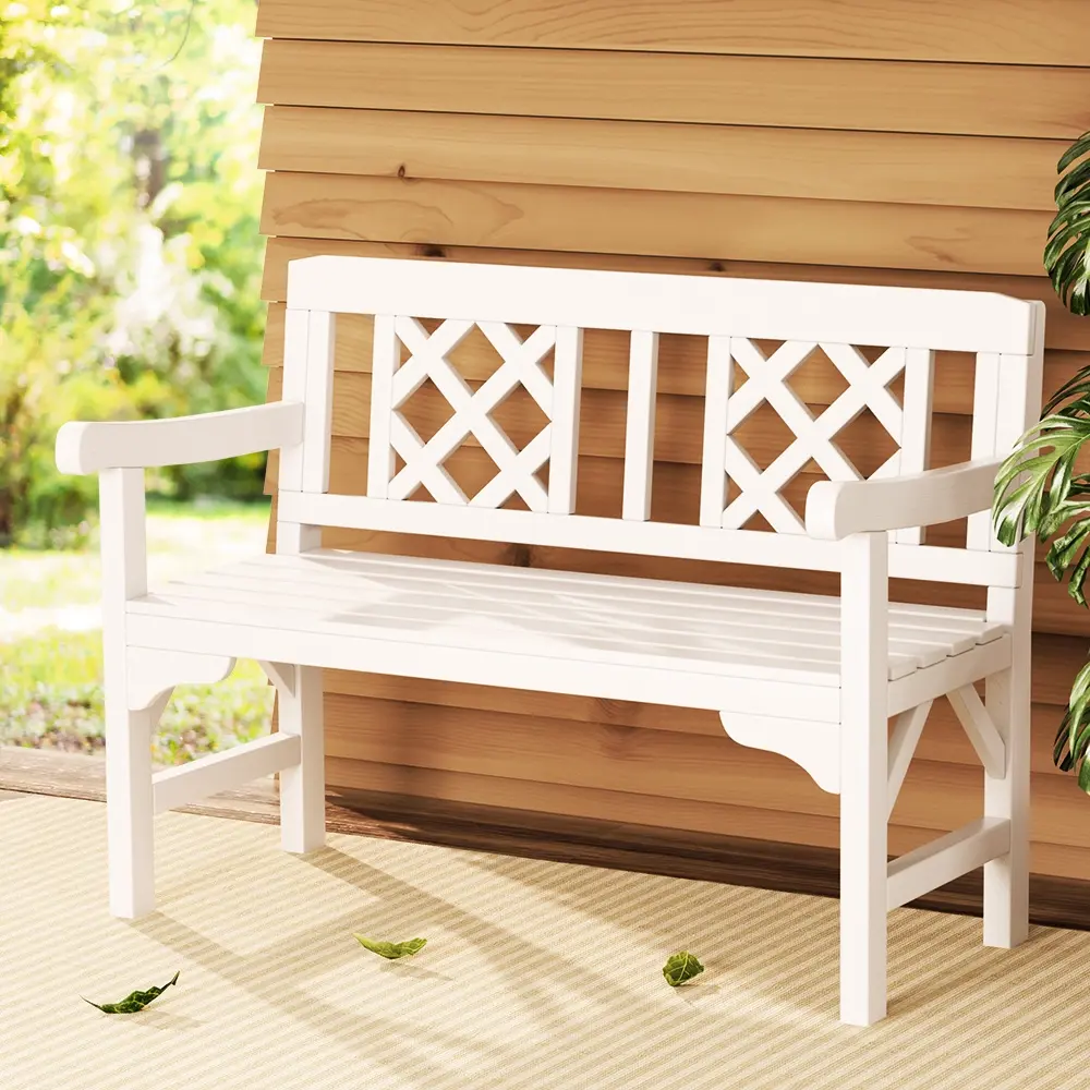 Gardeon Outdoor Garden Bench Wooden Chair 2 Seat Patio Furniture Lounge White - Up to 65% off Outdoor Furniture