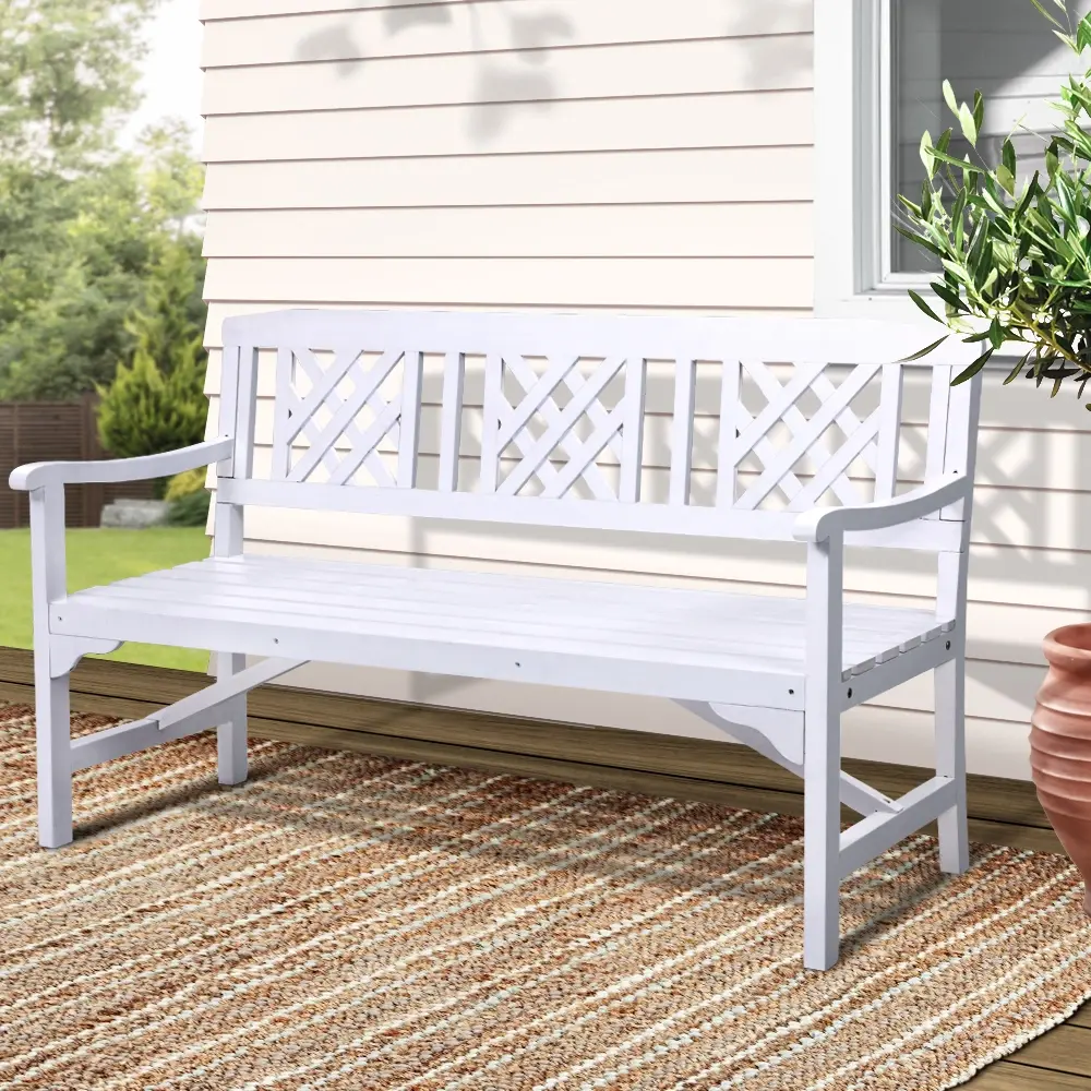 Gardeon Outdoor Garden Bench Wooden Chair 3 Seat Patio Furniture Lounge White - Up to 65% off Outdoor Furniture