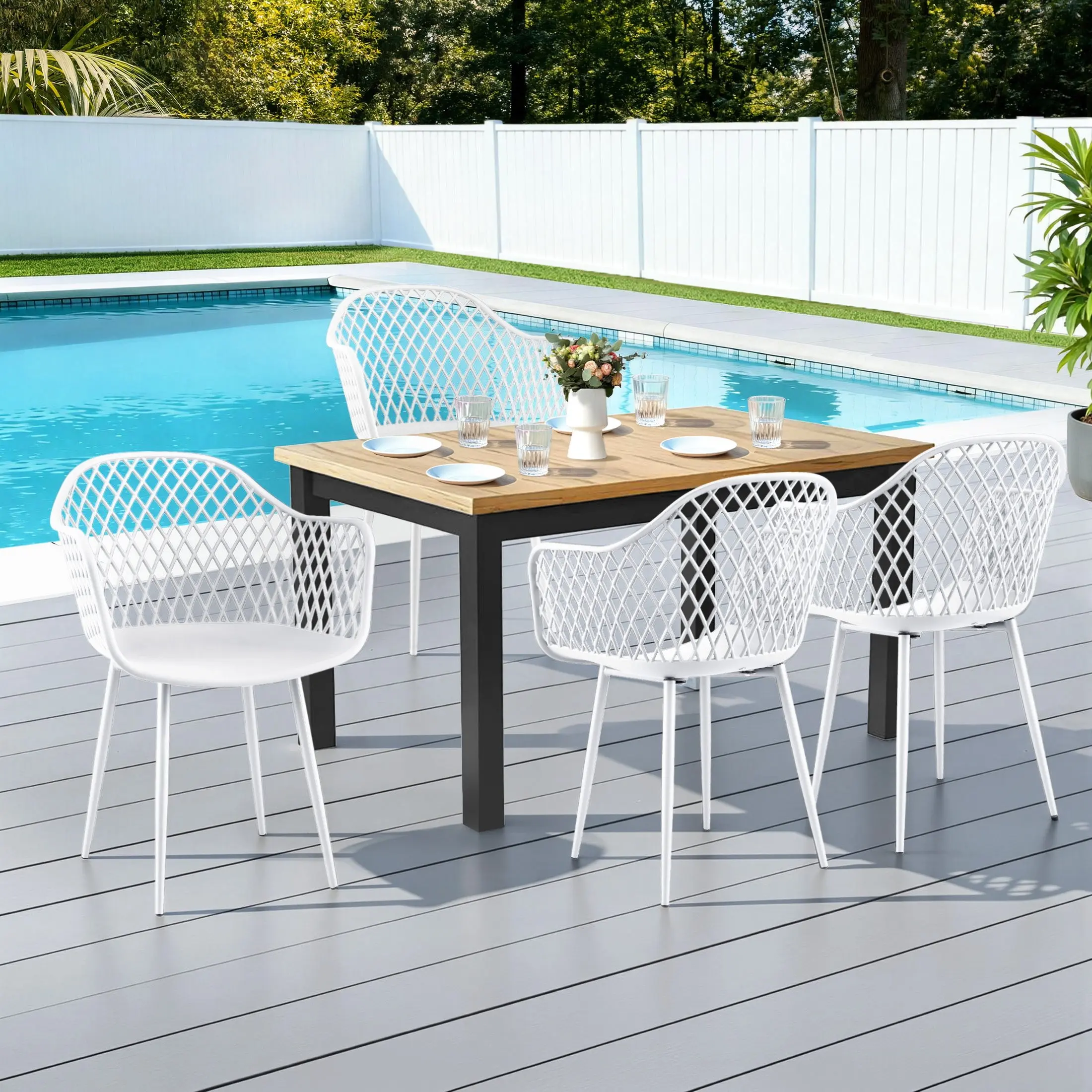 Gardeon 4PC Outdoor Dining Chairs PP Lounge Chair Patio Furniture Garden White - Up to 65% off Outdoor Furniture