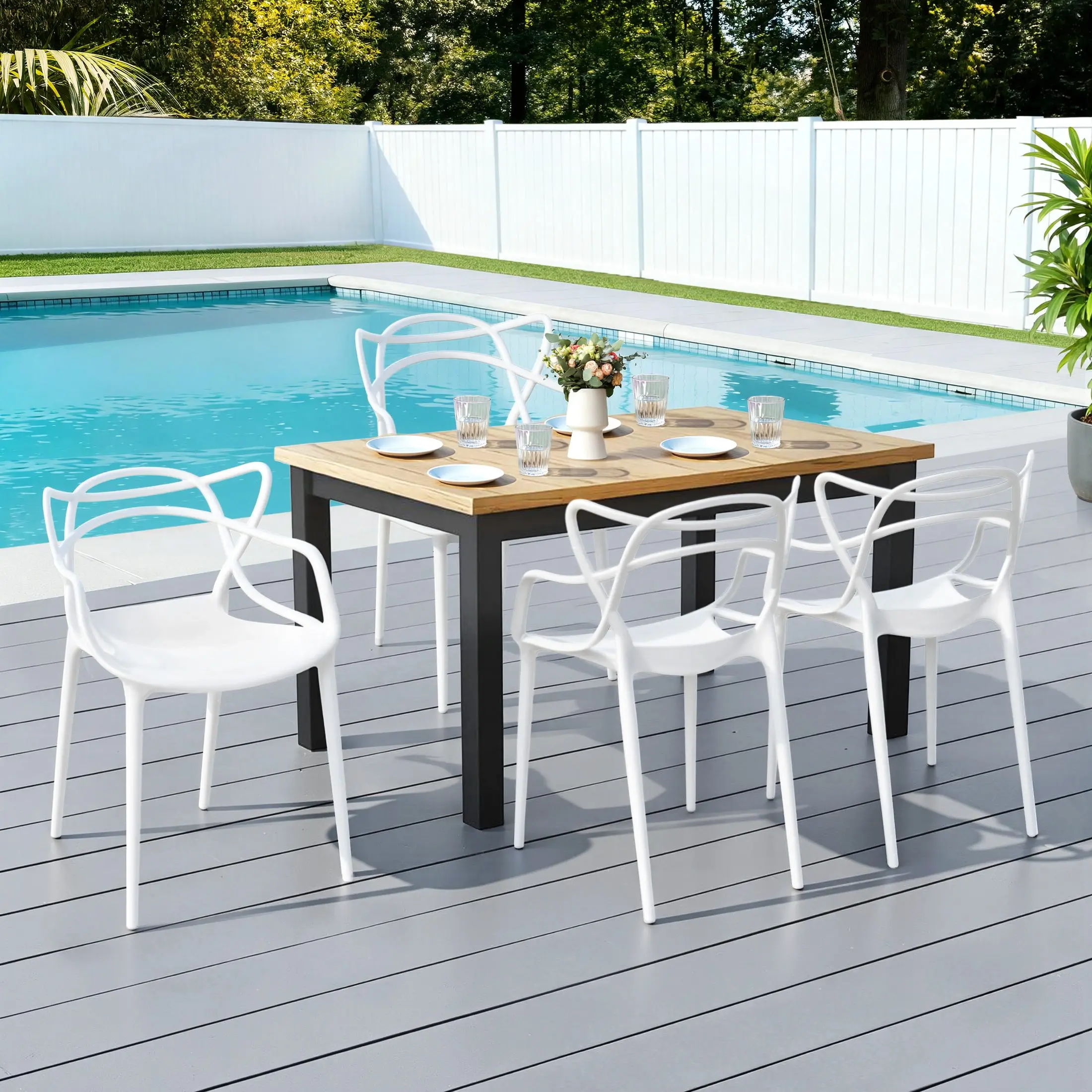 Gardeon 4PC Outdoor Dining Chairs PP Portable Stackable Chair Patio Furniture White
