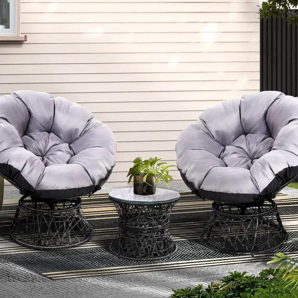 Gardeon Outdoor Lounge Setting Furniture Wicker Papasan Chairs Table Patio Black - Up to 65% off Outdoor Furniture