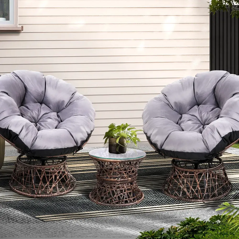 Gardeon Outdoor Lounge Setting Furniture Wicker Papasan Chairs Table Patio Brown - Up to 65% off Outdoor Furniture
