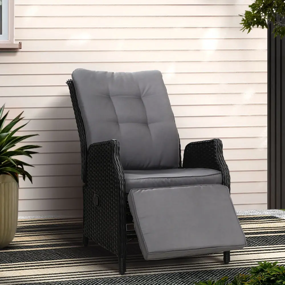 Gardeon Recliner Chairs Sun lounge Wicker Lounger Outdoor Furniture Patio Adjustable Black - Up to 65% off Outdoor Furniture