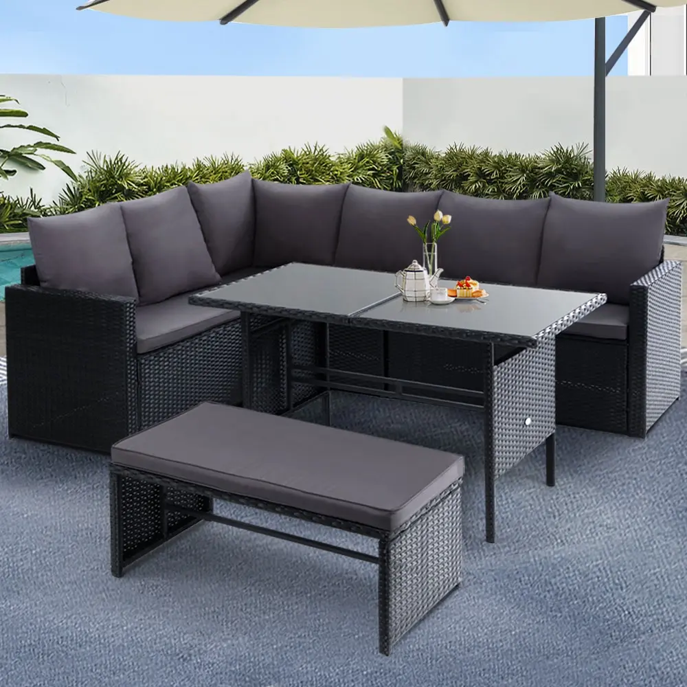 Gardeon Outdoor Dining Set Sofa Lounge Setting Chairs Table Bench Lawn Black - Furniture