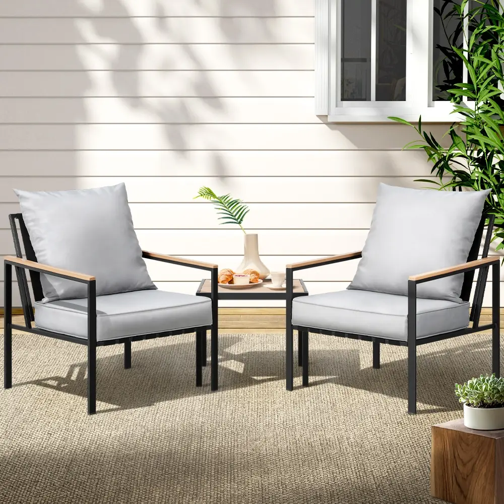 Gardeon 3PC Outdoor Furniture Bistro Set Lounge Setting Chairs Table Patio Black - Up to 65% off Outdoor Furniture