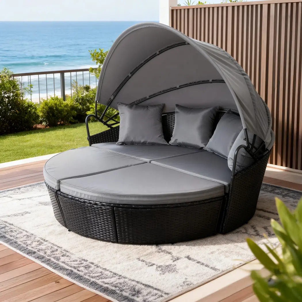 Gardeon Sun Lounge Setting Wicker Lounger Day Bed Outdoor Furniture Patio Black - Up to 65% off Outdoor Furniture