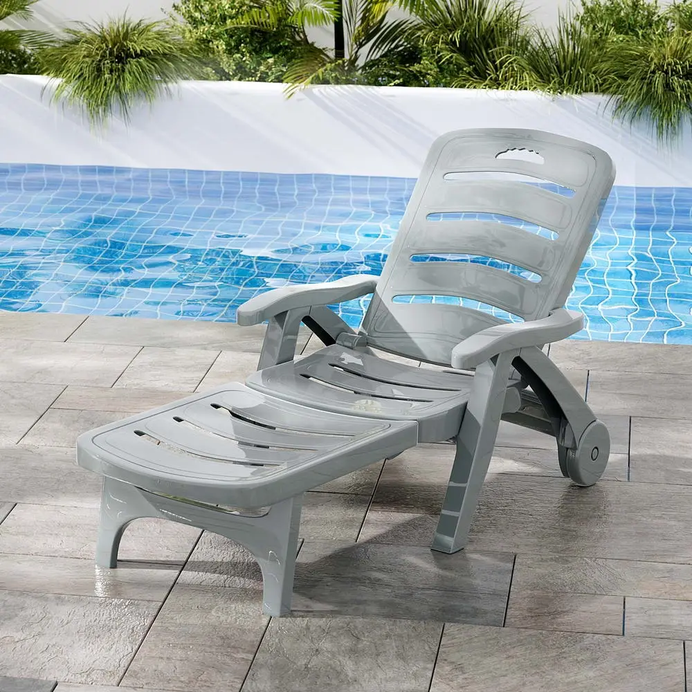 Gardeon Sun Lounger Folding Lounge Chair Wheels Patio Outdoor Furniture Grey - Up to 65% off Outdoor Furniture