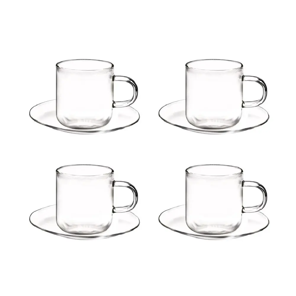 COFFEE CULTURE ODIN 90ml BOROSILICATE GLASS CUPS AND SAUCERS - SET 4