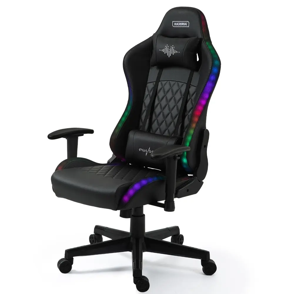 Overdrive Gaming Chair, with Bluetooth Speakers, RGB LED Lights, Reclining Game Armchair, Black - Furniture