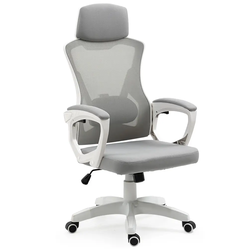FORTIA Ergonomic Mesh Office Chair Computer Seat with Headrest Adjustable Recline, White/Grey - Furniture