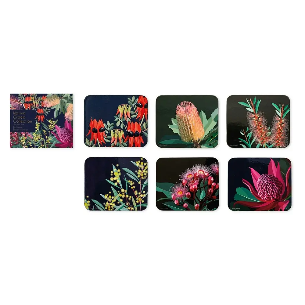 6pc Ashdene Native Grace Coaster Rectangular Cup/Mug Mats Table Drinking Glass - Home & Garden