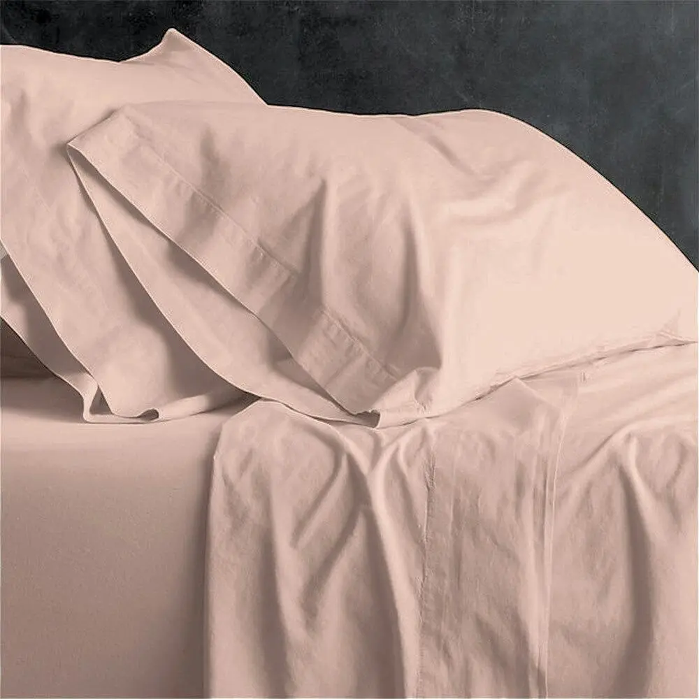 Park Avenue King Bed Fitted/Flat Sheet Set European Vintage Washed Cotton Blush - Home & Garden
