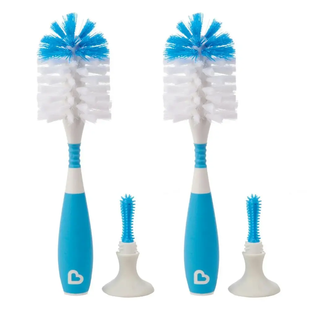 2x Munchkin 24cm Suction Bristle Bottle/Cup Cleaning Scrub Brush w/Stand Asst - Baby