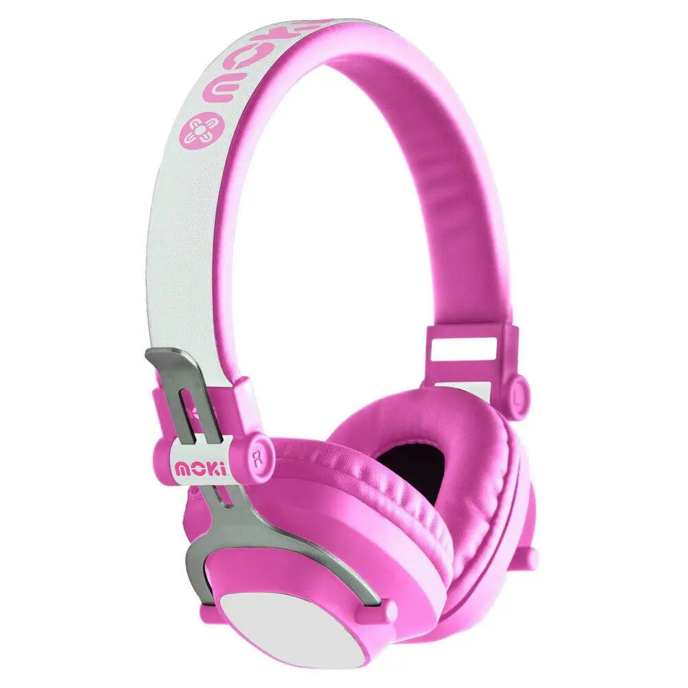 Moki Exo Kids Wireless Bluetooth Headphones On/Over Ear Cup Headband w/ Mic Pink - Best Gifts Under $100