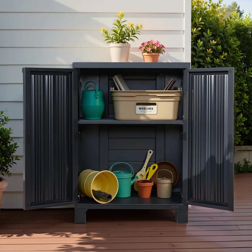Gardeon Outdoor Storage Cabinet Box 92cm Lockable Cupboard Sheds Garage Adjustable Black - Outdoor Storage Boxes - Up to 60% off