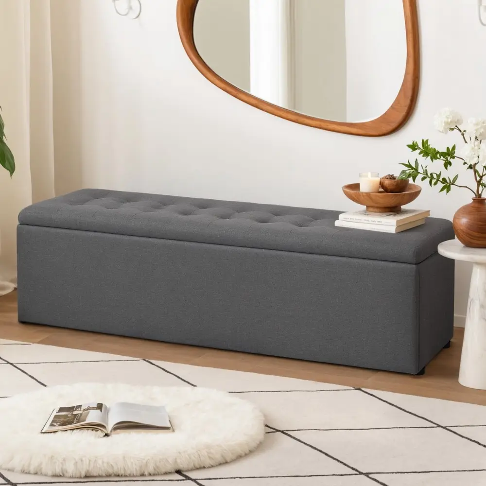 Artiss Storage Ottoman Blanket Box 140cm Linen Dark Grey - Over 40% off Living Room Furniture