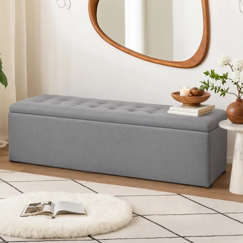 Artiss Storage Ottoman Blanket Box 140cm Linen Grey - Over 40% off Living Room Furniture