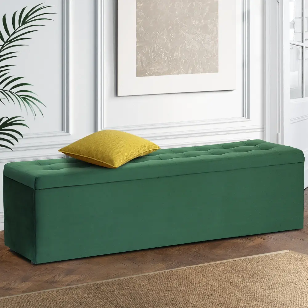 Artiss Storage Ottoman Blanket Box Bench 140cm Velvet Chest Foot Stool Green - Furniture