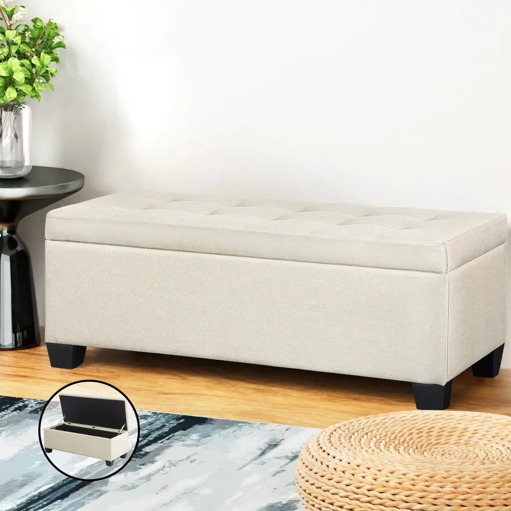 Artiss Storage Ottoman Blanket Box 97cm Linen Beige - Over 40% off Living Room Furniture