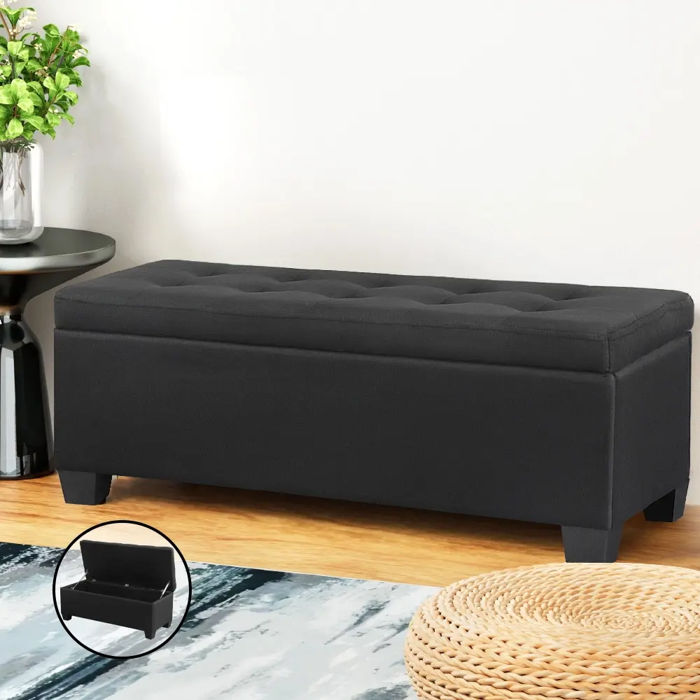 Artiss Storage Ottoman Blanket Box 97cm Linen Black - Over 40% off Living Room Furniture