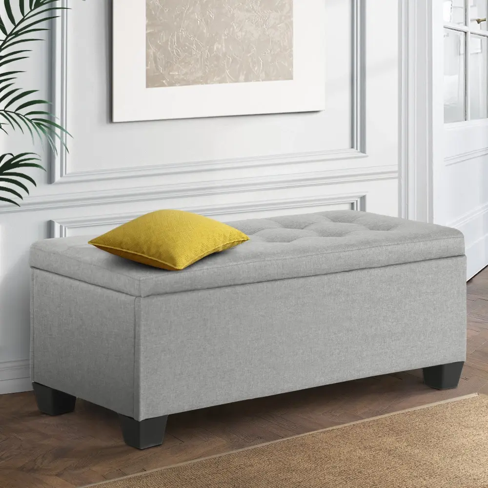 Artiss Storage Ottoman Blanket Box 97cm Light Grey - Furniture