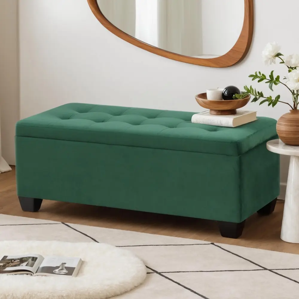 Artiss Storage Ottoman 97cm Blanket Box Velvet Green - Over 40% off Living Room Furniture