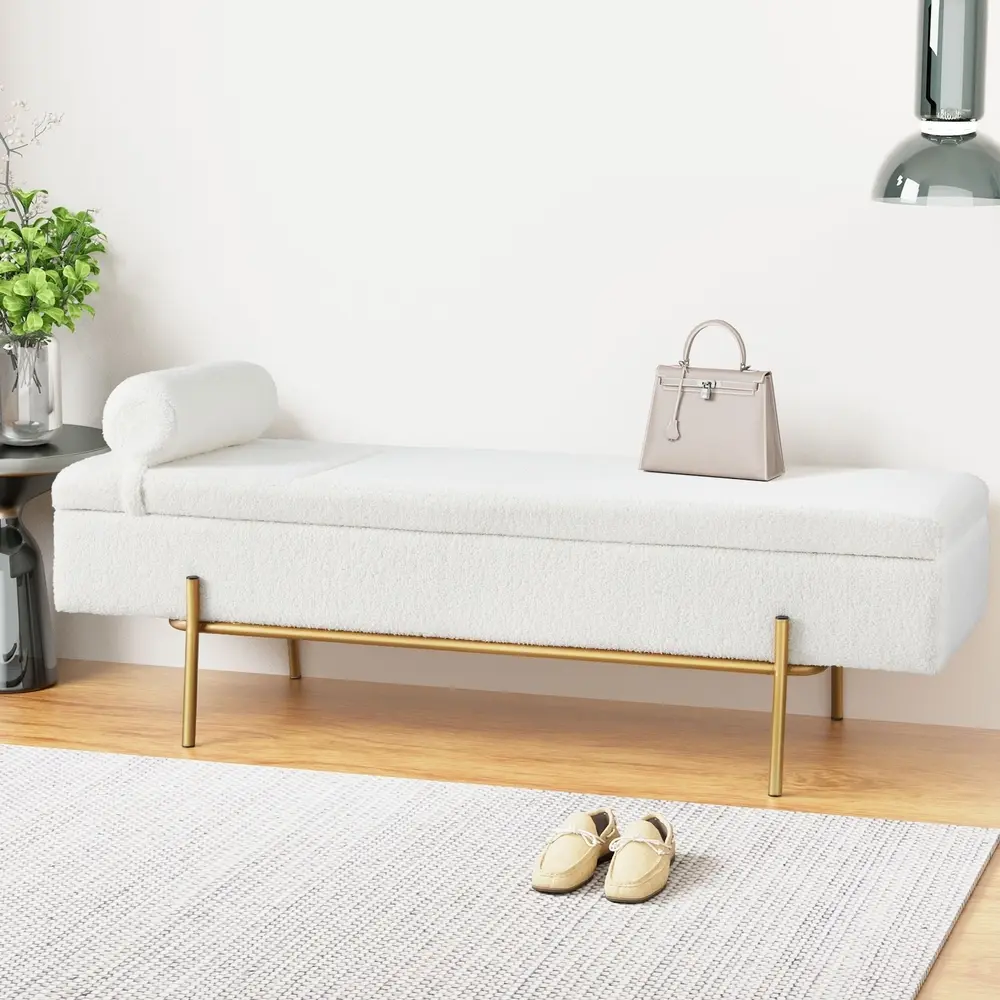 Artiss Storage Ottoman Bed 140cm Pillow Boucle Fabric - Furniture