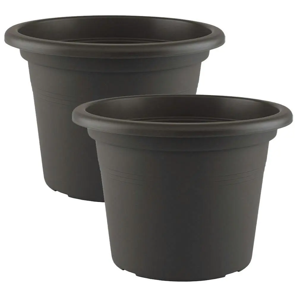 2x Artevasi Cilindro Plastic Indoor/Outdoor Garden Pot 35x24.9cm Anthracite - Home & Garden