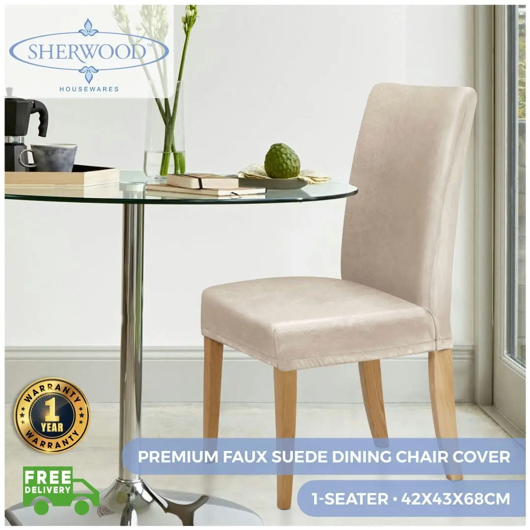 Sherwood Home Premium Faux Suede Cream Dining Chair Cover - Home & Garden