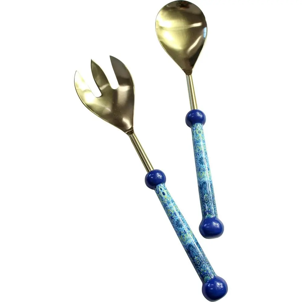 2pc LVD Aluminum Salad Server Porto Spoon/Fork Serving Utensils 28cm GLD/BLU - Home & Garden