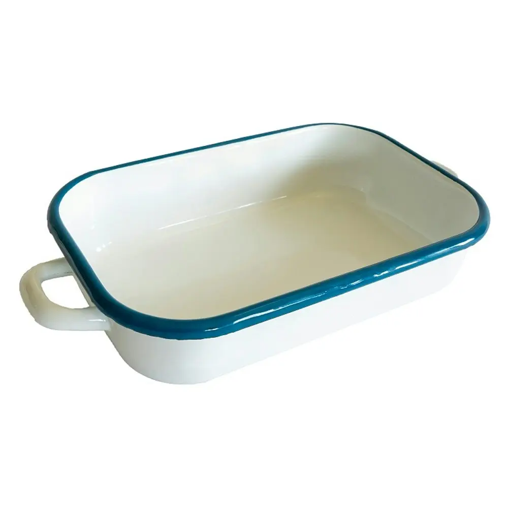 Urban Style Enamelware 2.2L Induction Oven Baking Dish w/ Handles/Blue Rim White - Home & Garden