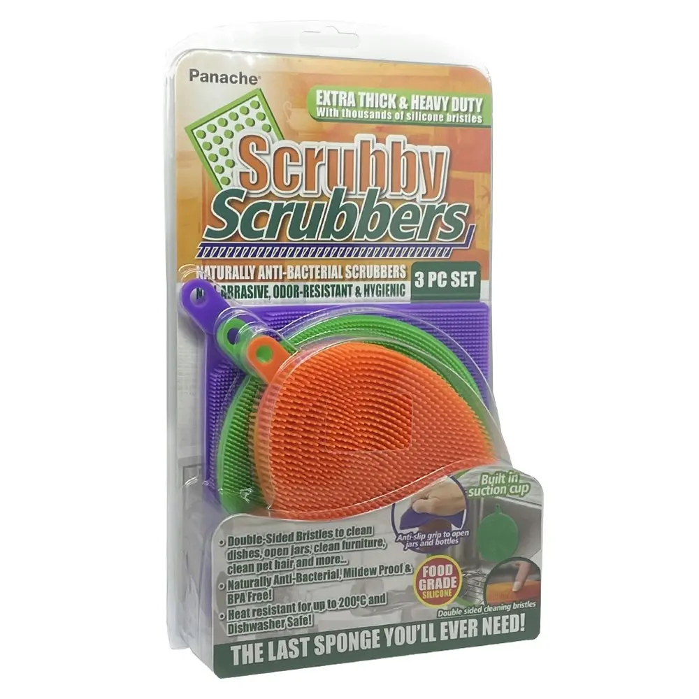 3pc Panache Scrubby Scrubbers Dish/Kitchen/Glass Cleaning Silicone Bristles Pads - Home & Garden