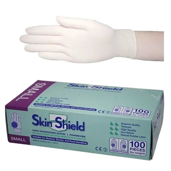 Skin Shield Latex Powder Free Small Cream Gloves AS/NZ HACCP 100 Box x10 - Commercial