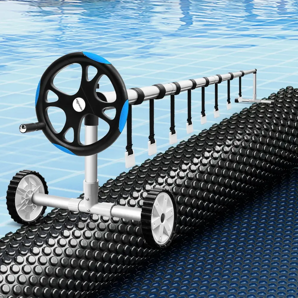 Aquabuddy Pool Cover 600 Micron 9.5x5m w/ Blue Roller 5.55m Black Solar Blanket - Home & Garden
