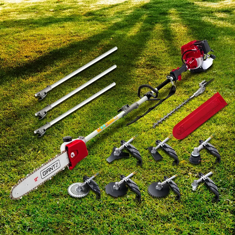 Giantz 4 Stroke Pole Chainsaw Petrol Hedge Trimmer Tree Pruner 12'' 9 In 1 - Home & Garden