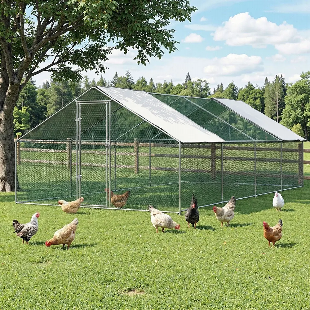 i.Pet Chicken Coop Cage 3x8x2m Galvanised Steel w/Oxford Canopy - Best Sellers From $10