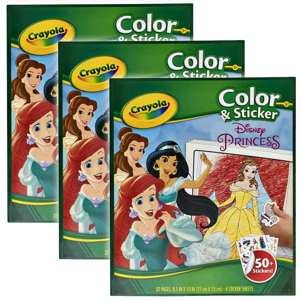 3x Crayola 32pg Colour & Sticker Disney Princess Kids/Children Drawing Book 3y+ - Entertainment