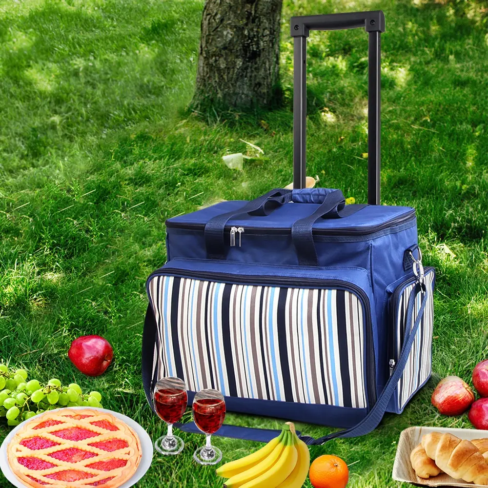 Alfresco 6 Person Picnic Basket Set Bag Wheels Insulated Trolley - Free Shipping Specials