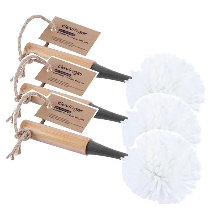 3x Clevinger 23cm Eco Cleaning Bamboo Wine Glass/Cup Cleaning/Scrubbing Brush - Home & Garden