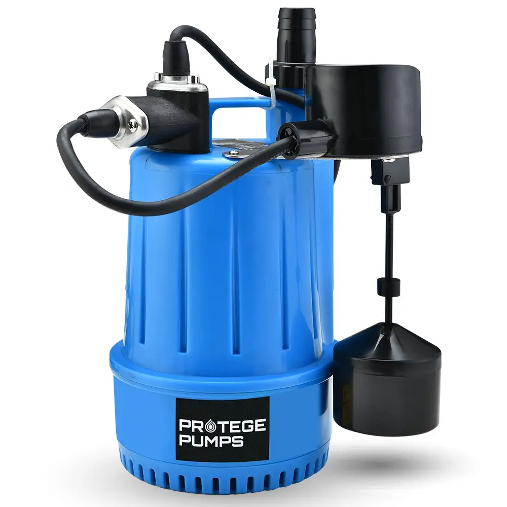 PROTEGE Tight Access Clean/Grey Water Submersible Sump Pump, Vertical Float Switch - Hardware