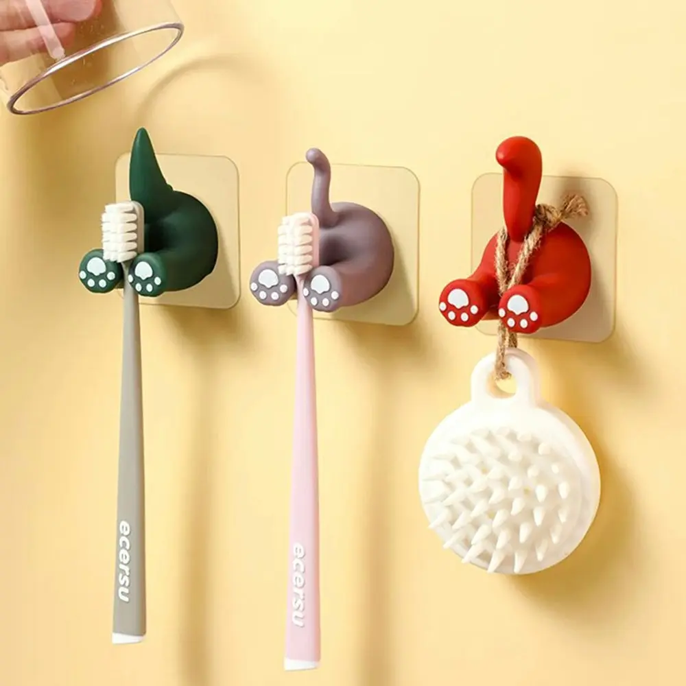 3Pcs Multi-Purpose Hooks Cartoon Adhesive Wall Mount Hook Cute Toothbrush Holder