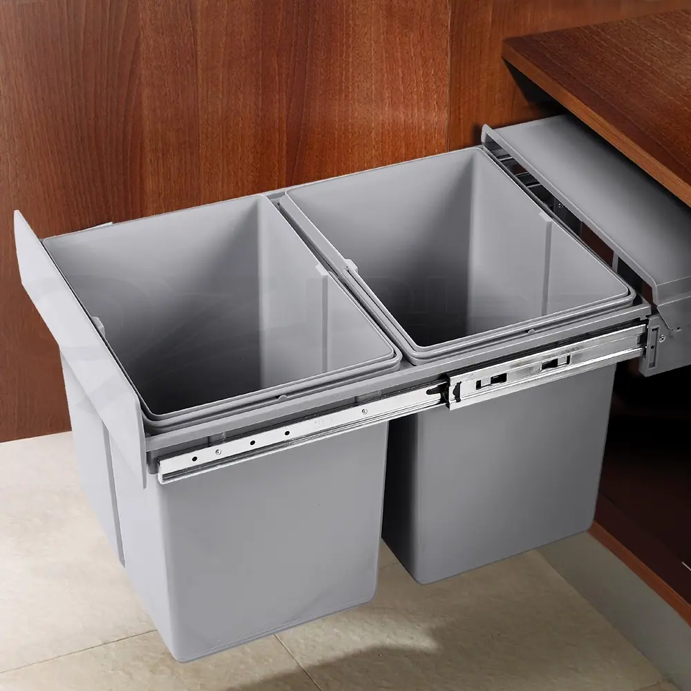 Cefito Pull Out Bin Kitchen Double Basket 2X15L Grey - Home & Garden