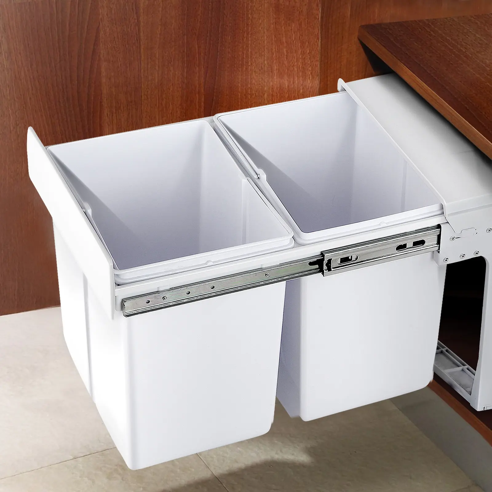 Cefito Pull Out Bin Kitchen Double Basket 2X15L White - Home & Garden