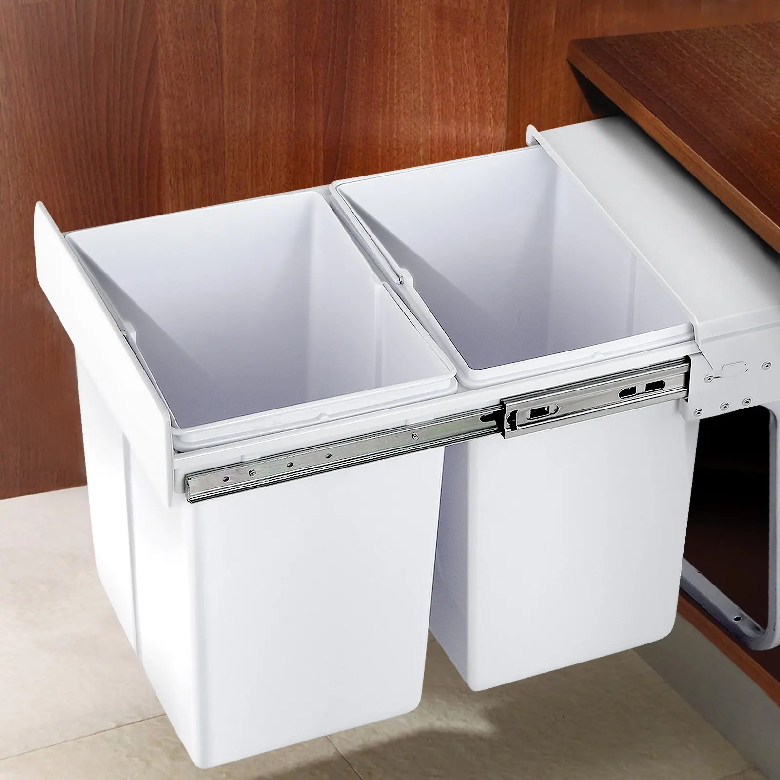 Cefito Pull Out Bin Kitchen Double Basket 2X20L White - Home & Garden