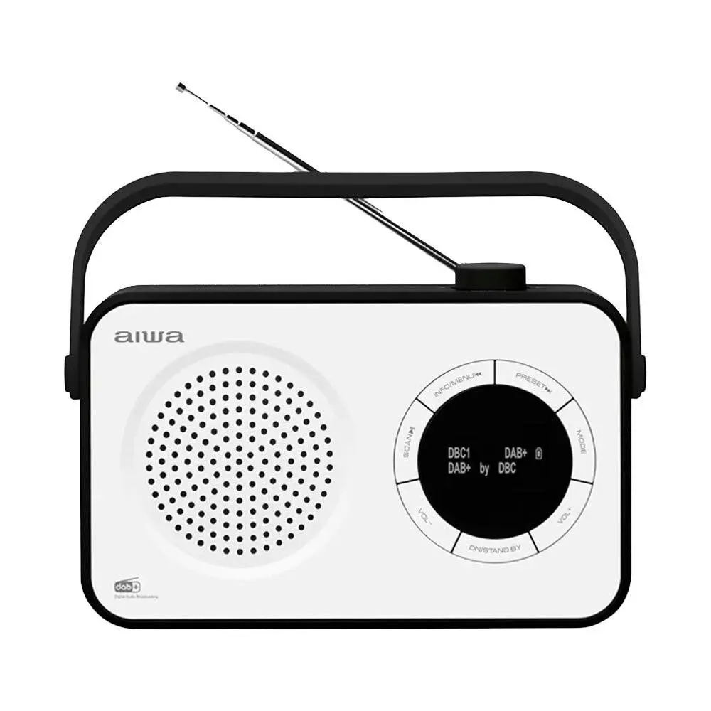 AIWA Portable DAB/AM/FM/SD/AUX/Bluetooth C Battery Digital Tuning Radio White - Electronics